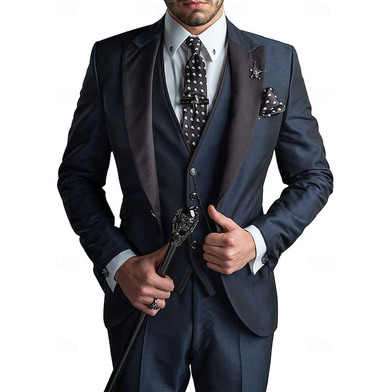 Herren Anzug Set: 3-teilig Leinen Business Blazer Hose