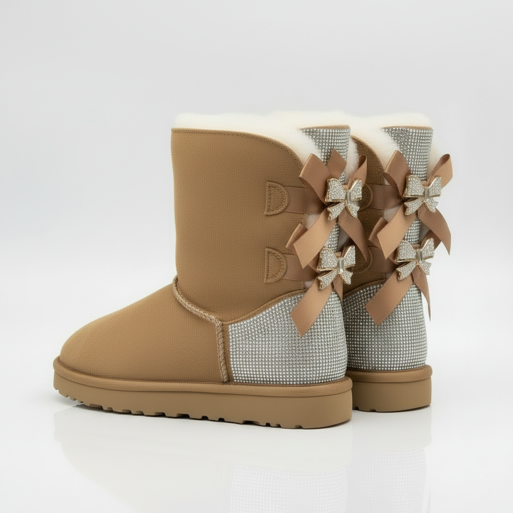 Winterstiefel Damen Wildleder Schleife Glitzer - BerlinGlamour