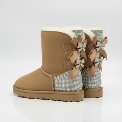 Winterstiefel Damen Wildleder Schleife Glitzer - BerlinGlamour