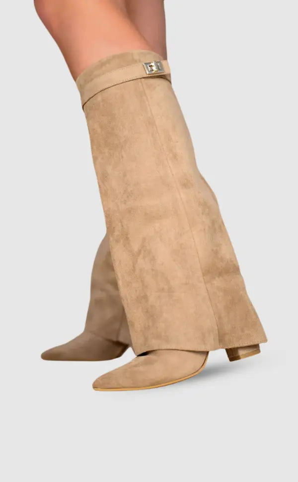 Damenstiefel Beige Weites Bein Elegantes Design - BerlinGlamour