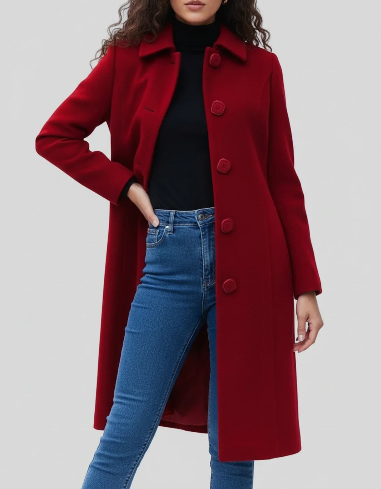 Damen Winterjacke Lang Knöpfe Warm Isoliert