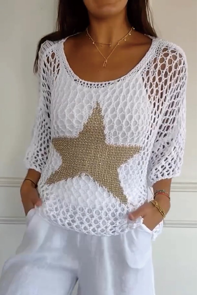 Strickpullover Frauen Stern Muster Elegantes Design - BerlinGlamour