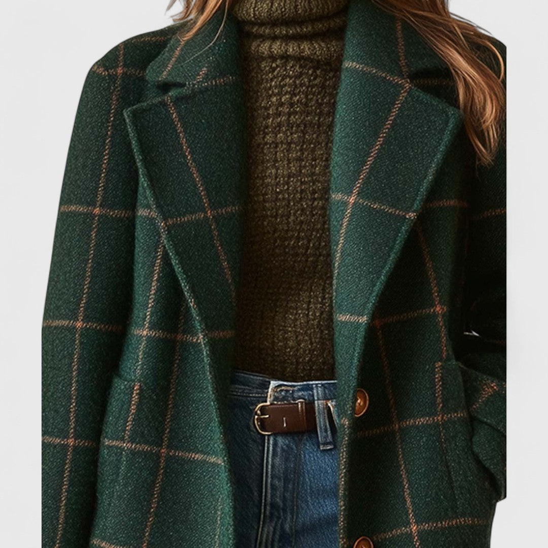 Damen Mantel Klassisch Kariert mit Knöpfen Modern