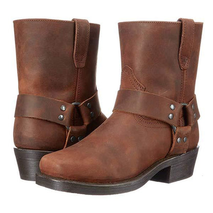Herren Lederstiefel Robust Biker Boots mit hohem Absatz