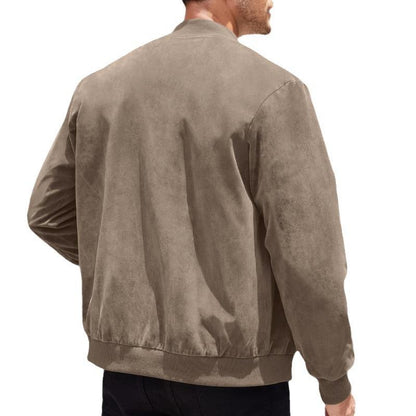 Männer Übergangsjacke Lederlook Stehkragen Schwarz