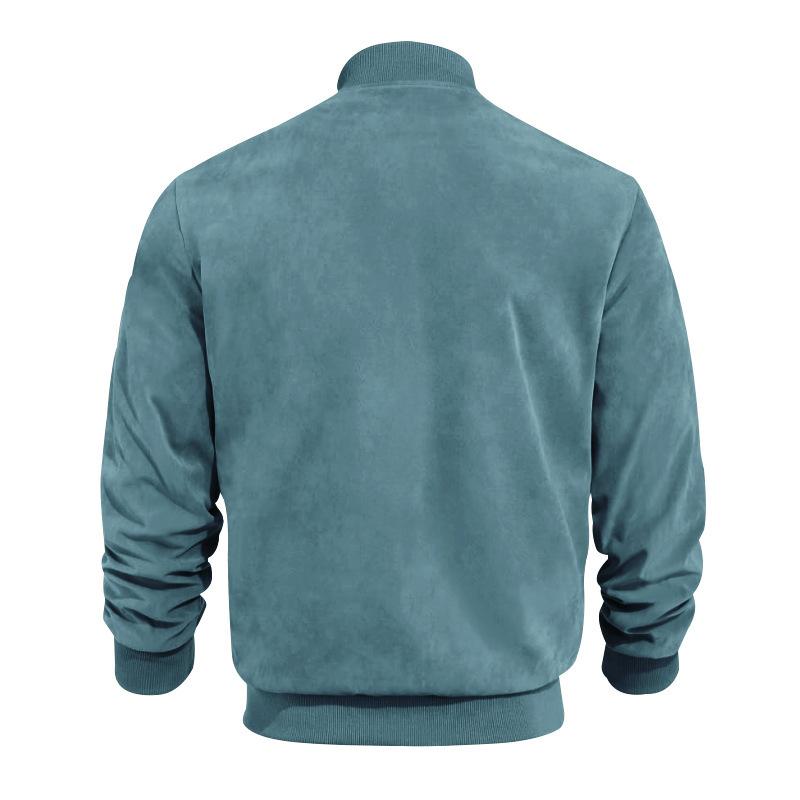 Männer Übergangsjacke Lederlook Stehkragen Schwarz