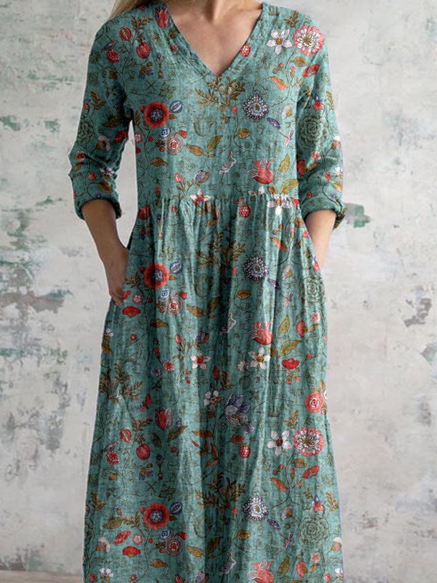 Sommerkleid V-Ausschnitt Blumenmuster Elegant