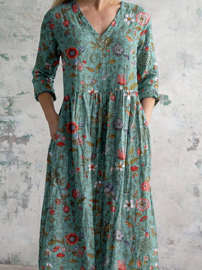 Sommerkleid V-Ausschnitt Blumenmuster Elegant