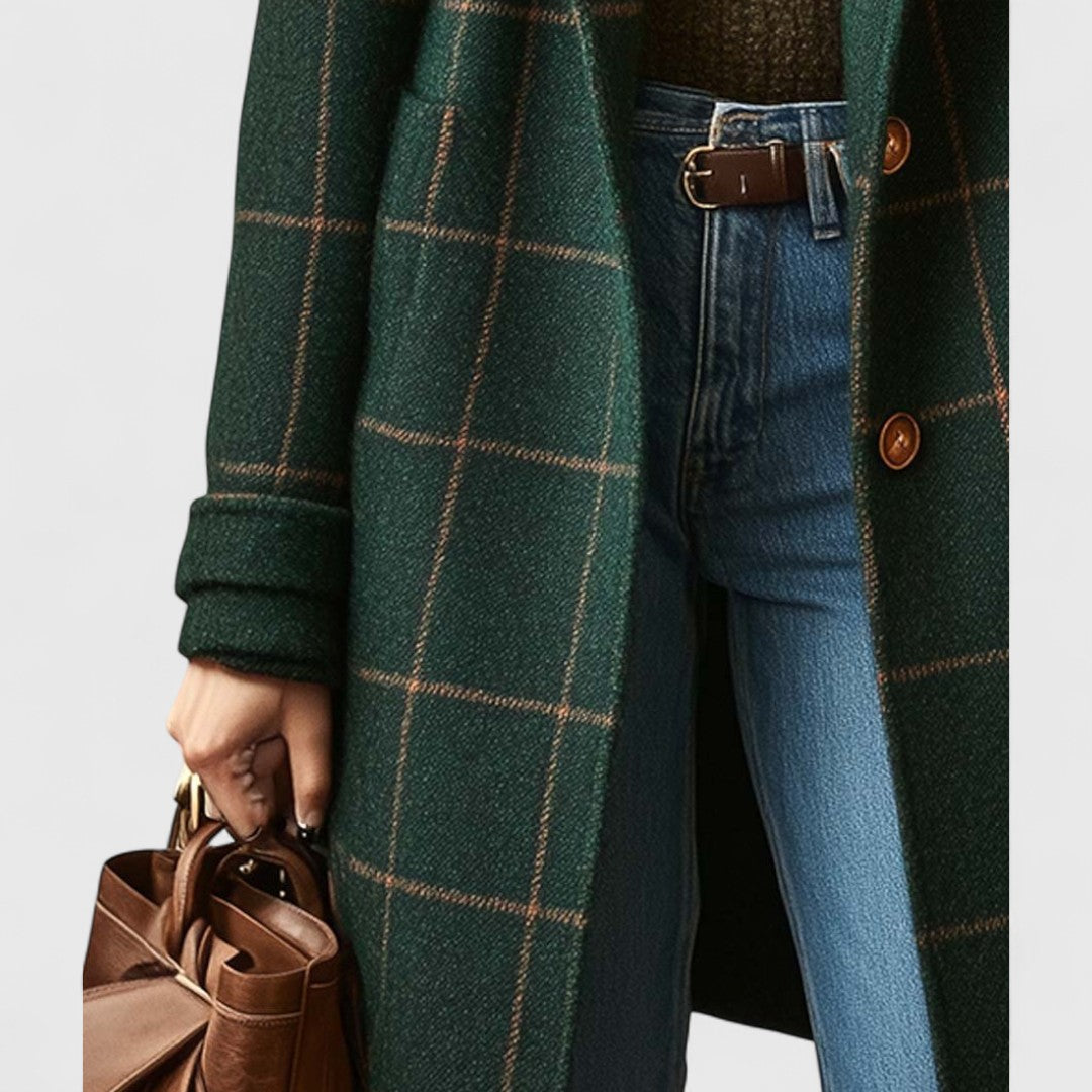 Damen Mantel Klassisch Kariert mit Knöpfen Modern