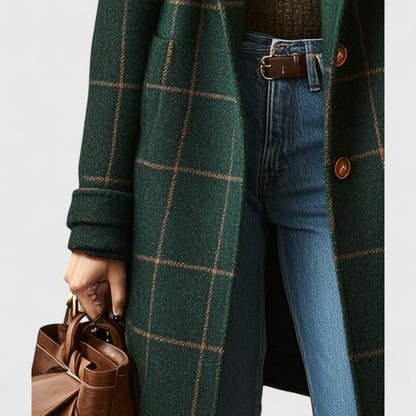 Damen Mantel Klassisch Kariert mit Knöpfen Modern