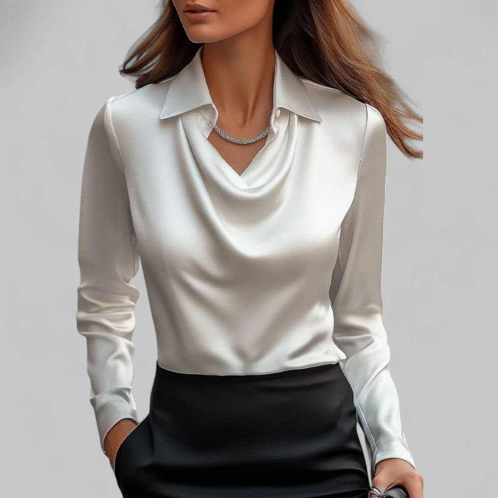 Damenbluse Satin Wasserfallausschnitt Elegant Frauen - BerlinGlamour