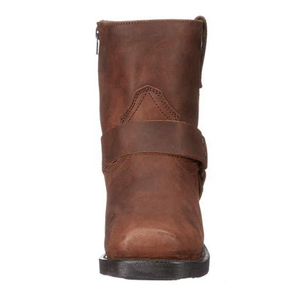 Damen Lederstiefel Bikerstil Mid Cut Harness Details
