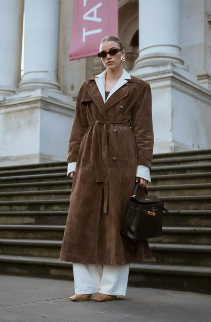 Leder-Trenchcoat Damen Wildleder Lang