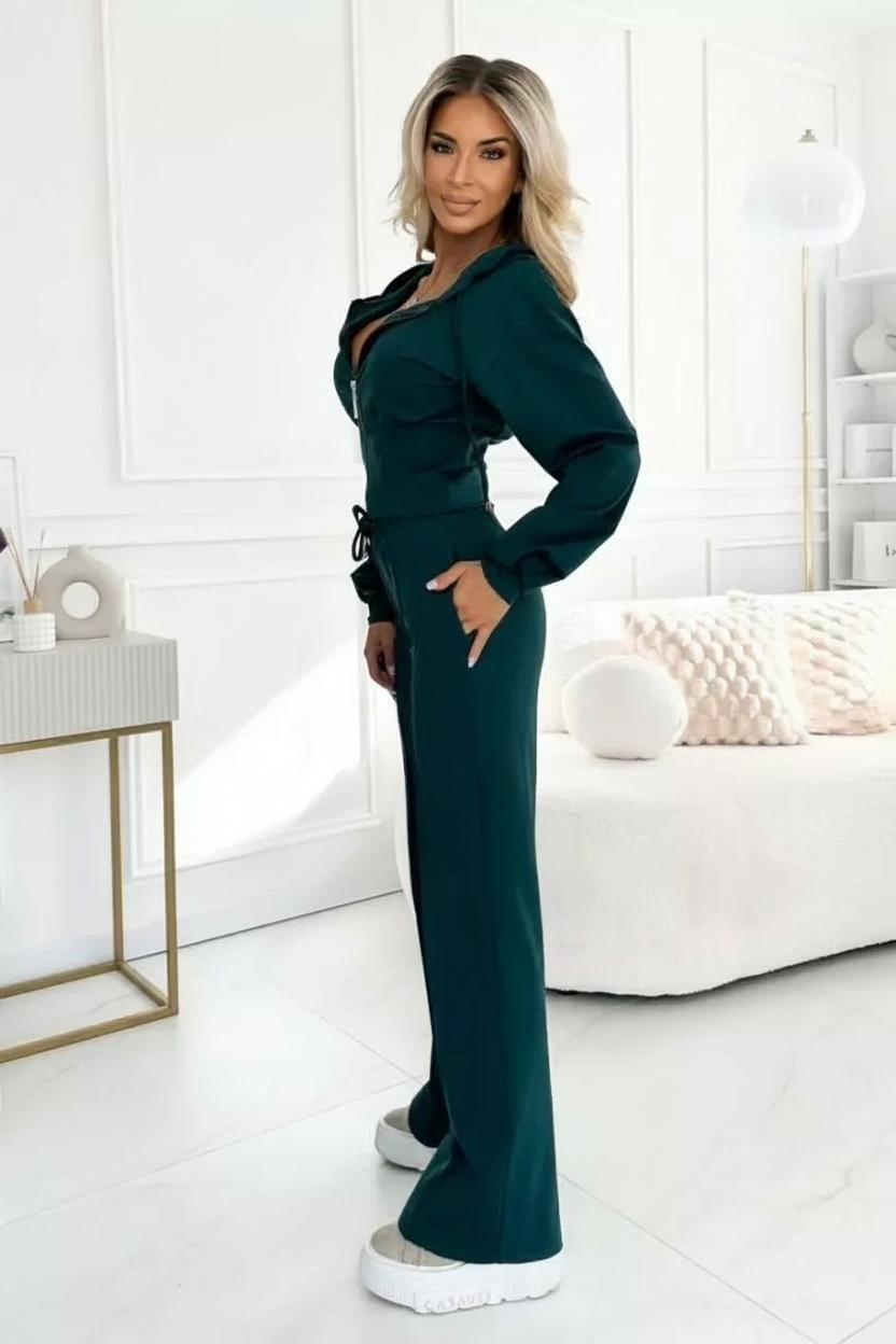 Damen Tracksuit Set Wide Leg Hose Cropped Hoodie Elegent