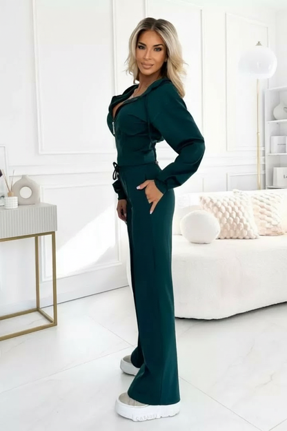 Damen Tracksuit Set Wide Leg Hose Cropped Hoodie Elegent