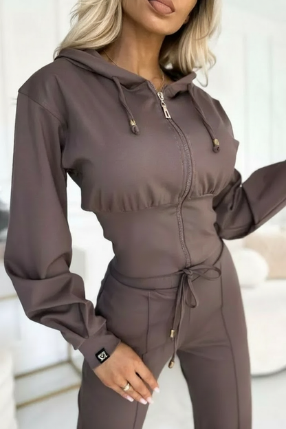 Damen Tracksuit Set Wide Leg Hose Cropped Hoodie Elegent