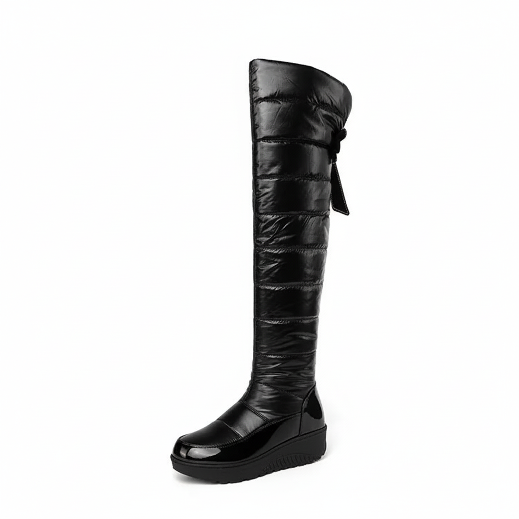 Damen Winterstiefel Gefüttert Warm Overknee Stiefel mit Schleife