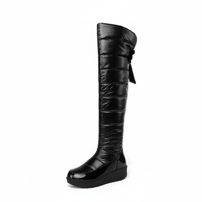 Damen Winterstiefel Gefüttert Warm Overknee Stiefel mit Schleife