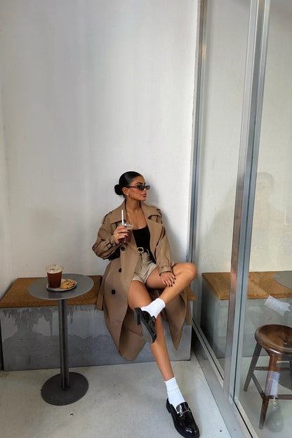 Damen Trenchcoat Braun Elegant Lang - BerlinGlamour