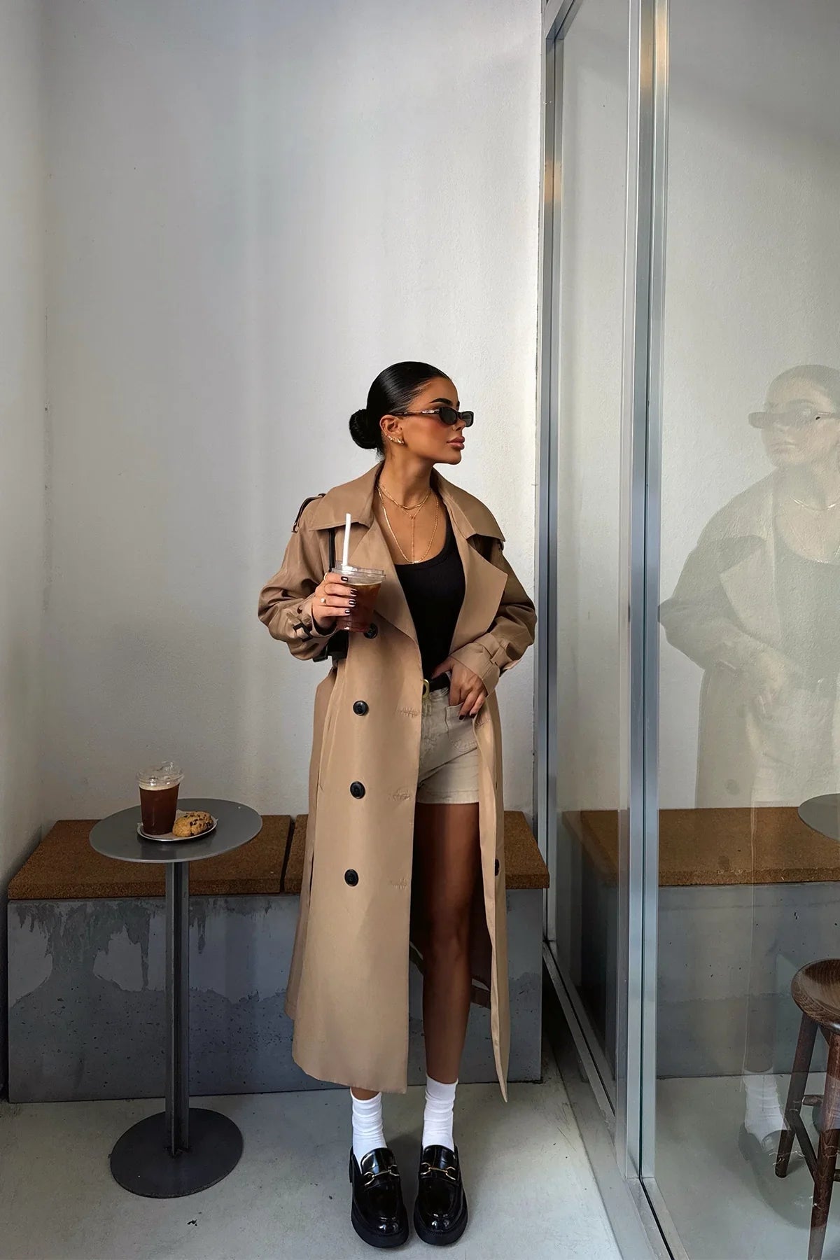 Damen Trenchcoat Braun Elegant Lang