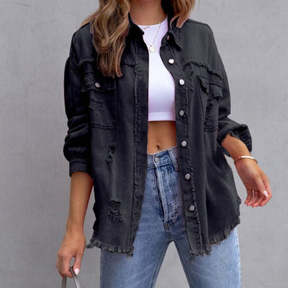 Damen Denimjacke Lässig Langärmlig Modern