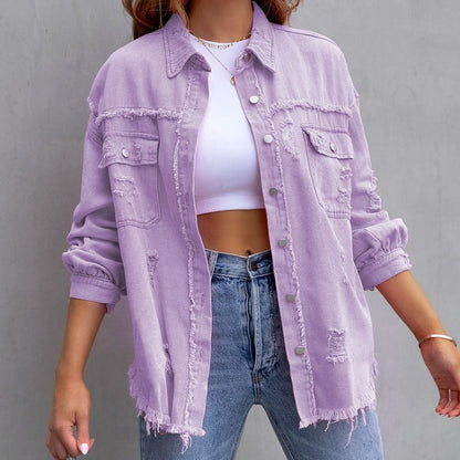 Damen Denimjacke Lässig Langärmlig Modern - BerlinGlamour