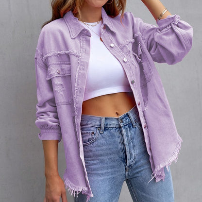 Damen Denimjacke Lässig Langärmlig Modern