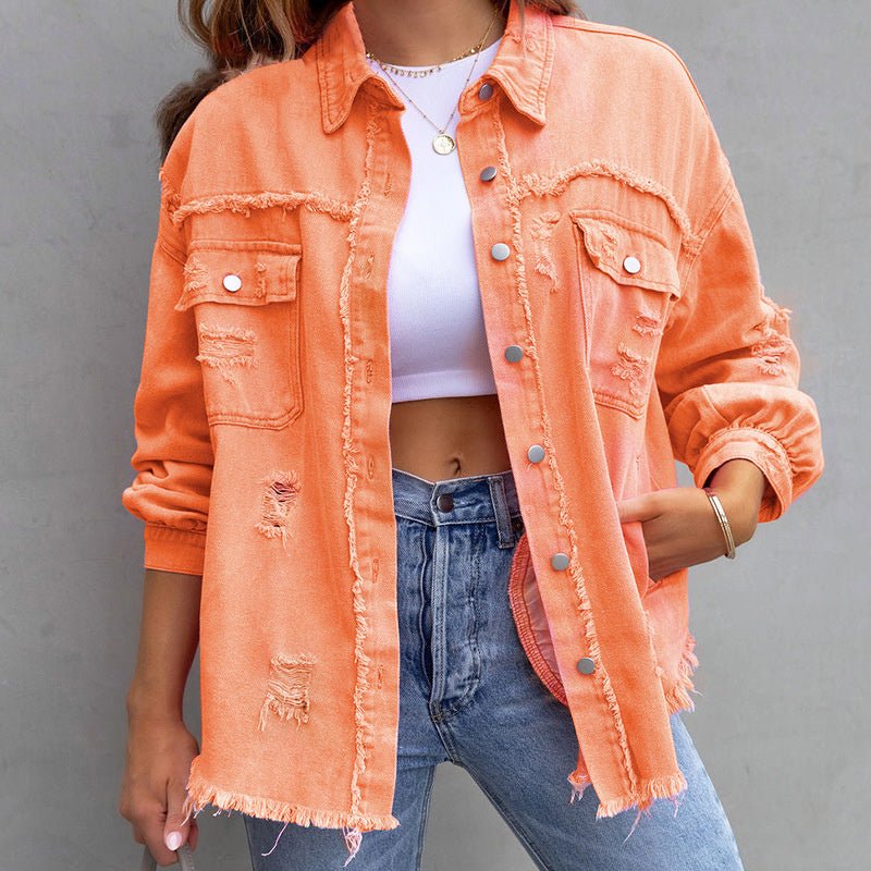 Damen Denimjacke Lässig Langärmlig Modern