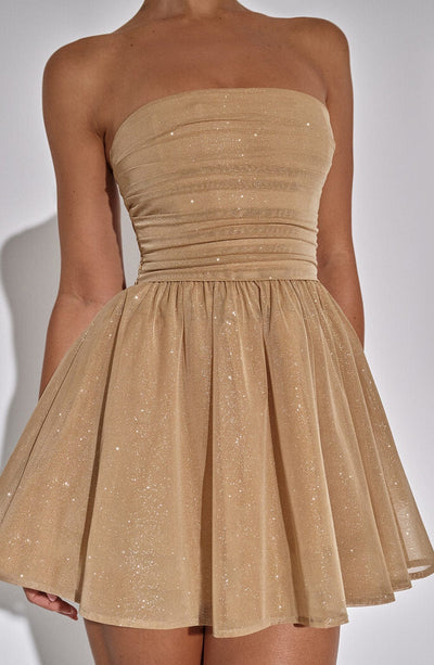 Kleid Minikleid Schulterfrei Glitzer Rock Party