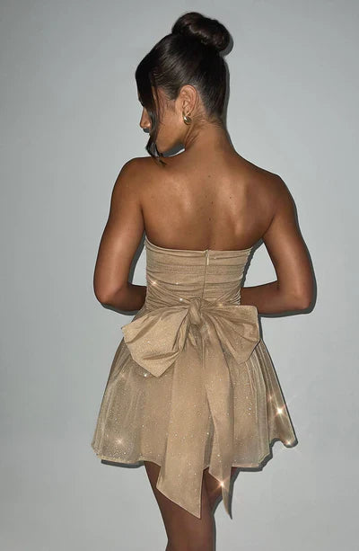 Kleid Minikleid Schulterfrei Glitzer Rock Party