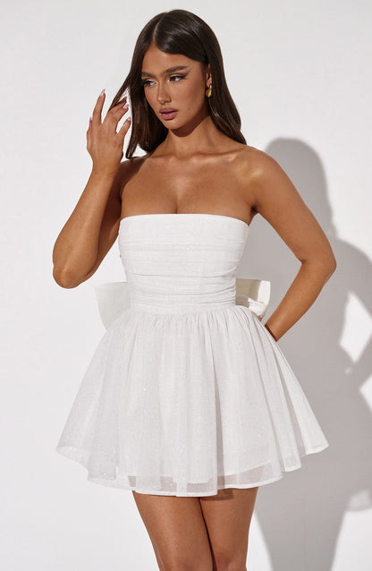 Weißes Mini-Kleid Glitter Partykleid Damen