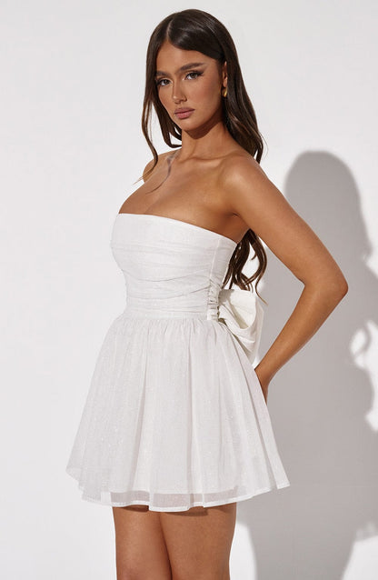 Weißes Mini-Kleid Glitter Partykleid Damen
