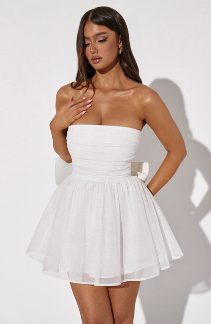 Weißes Mini-Kleid Glitter Partykleid Damen