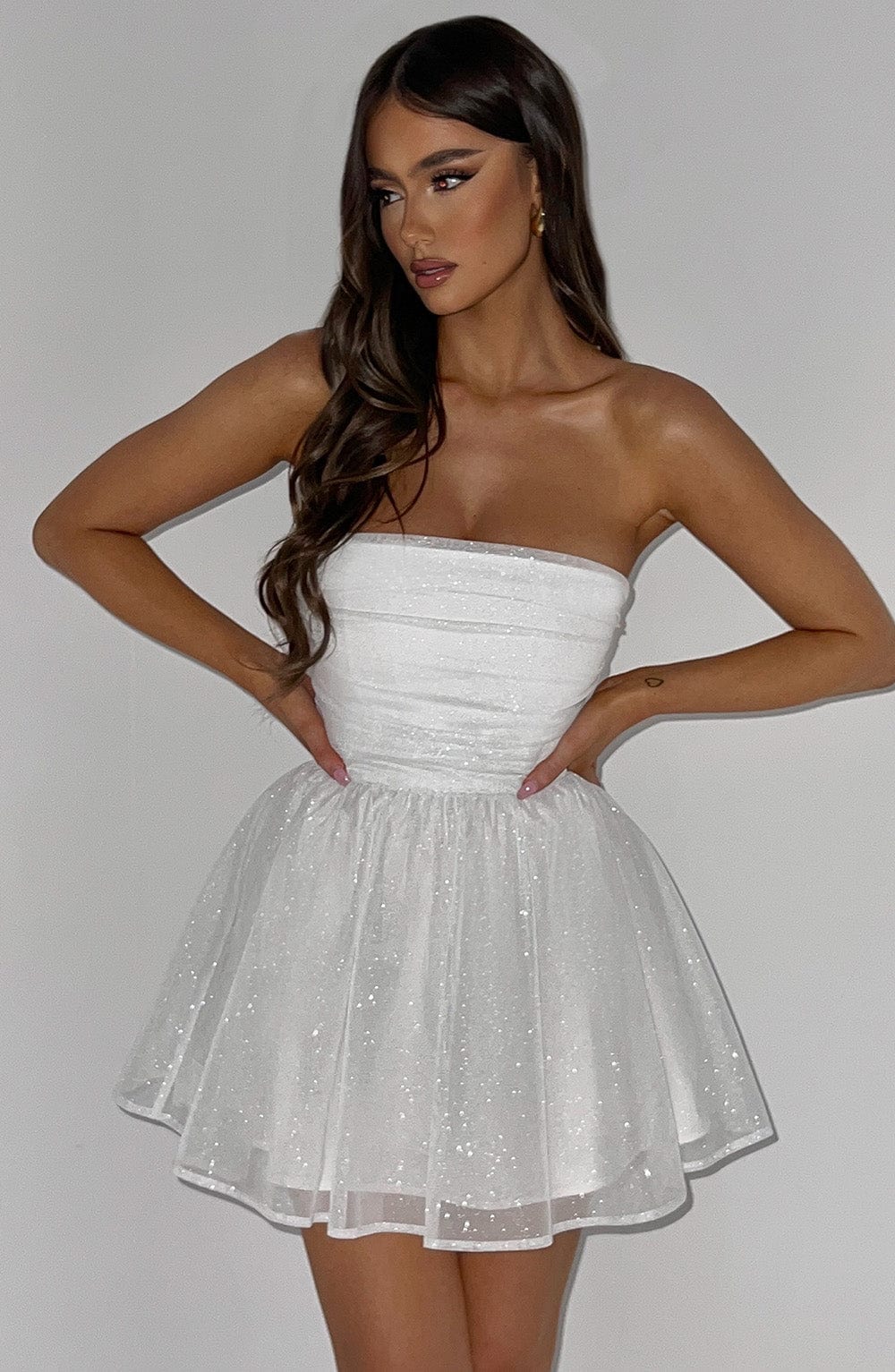 Weißes Mini-Kleid Glitter Partykleid Damen
