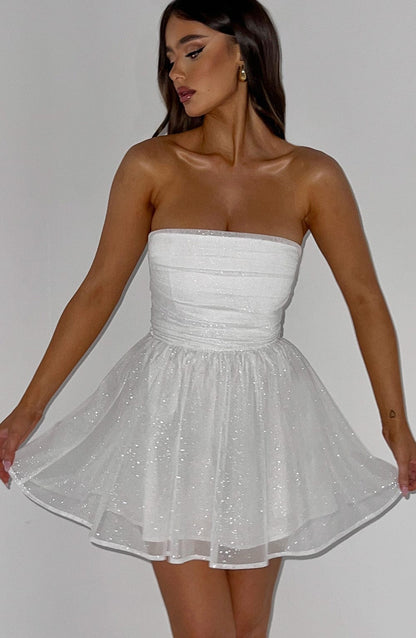 Weißes Mini-Kleid Glitter Partykleid Damen