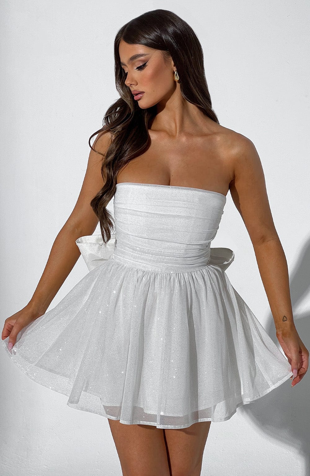 Weißes Mini-Kleid Glitter Partykleid Damen