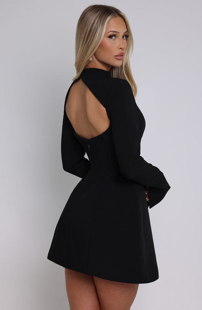 Elegantes Schwarzes Minikleid A-Linie Hochgeschlossen