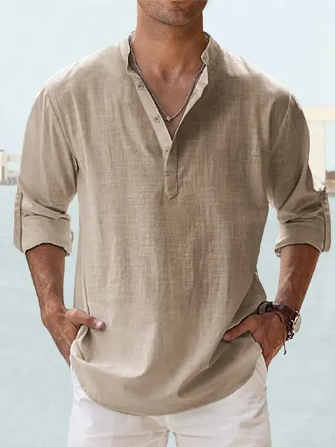Leinenhemd Damen Leicht Henley Kragen Sommer