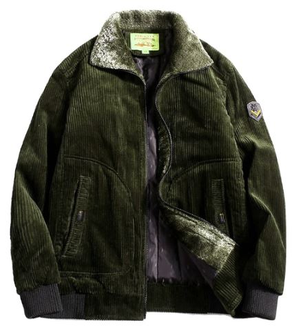 Herren Winterjacke Cord Stilvoll Schwarz