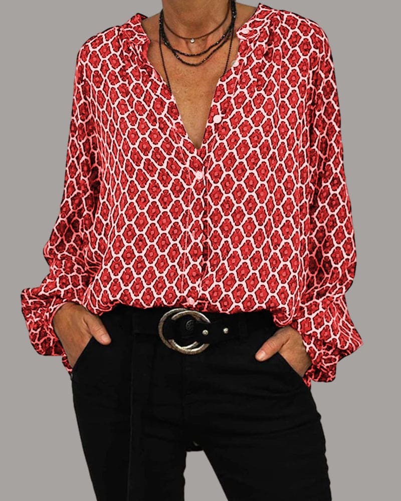 Elegante Damenbluse V-Ausschnitt Langärmlig