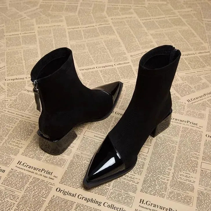 Damen Winter Stiefel Mit Blockabsatz Schwarz