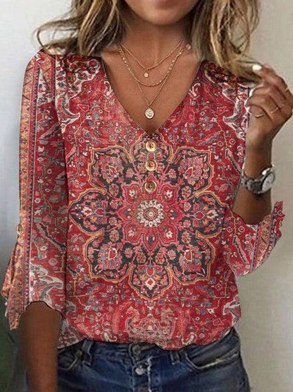 Damen Bluse Boho Print Orientalisch