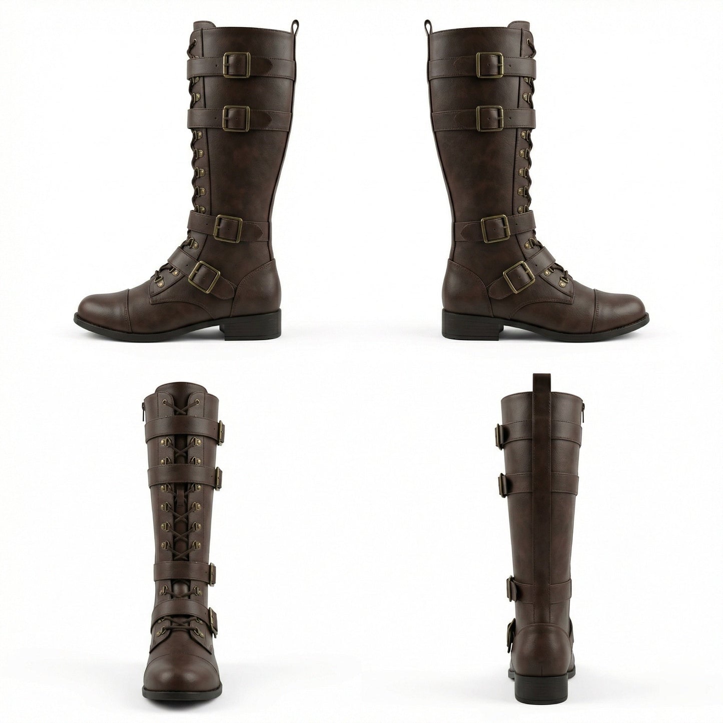 Damen Schnürstiefel Steampunk Stil Vintage Leder