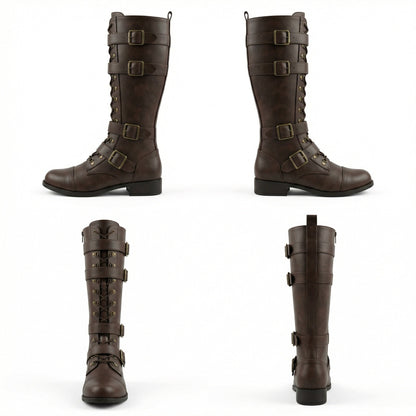 Damen Schnürstiefel Steampunk Stil Vintage Leder