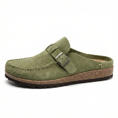 Damen Clogs Retro Wildleder Schuhe Slip-On Heidi Stil