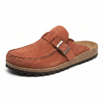 Damen Clogs Retro Wildleder Schuhe Slip-On Heidi Stil
