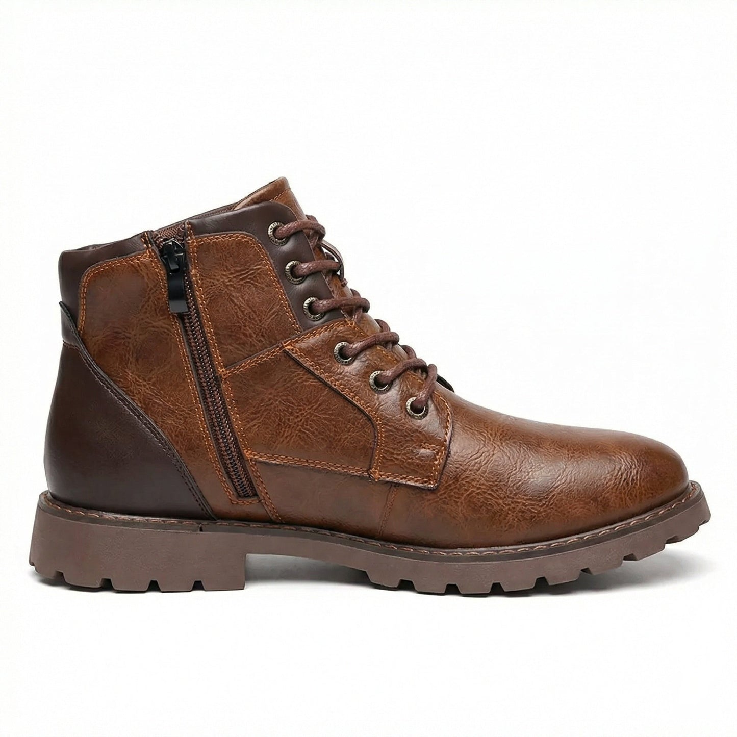 Herren Stiefel Schnürstiefel Braun Leder