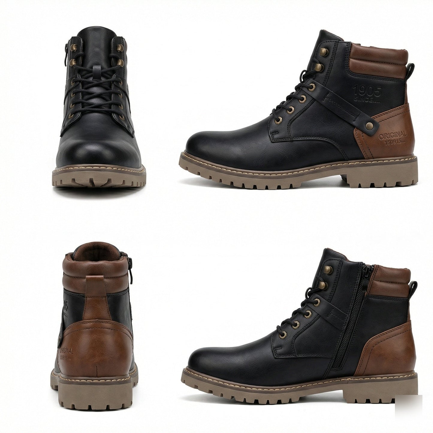 Herren Stiefel Schnürstiefel Braun Leder