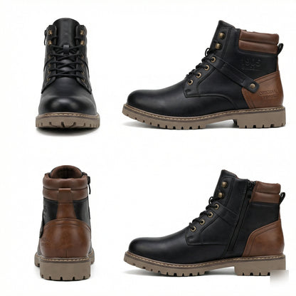 Herren Stiefel Schnürstiefel Braun Leder