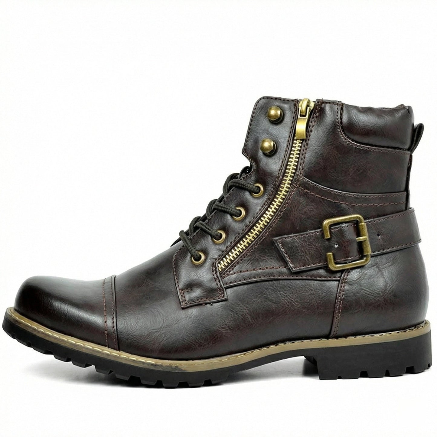 Leder Motorradstiefel Herren Echtes Leder Schwarz